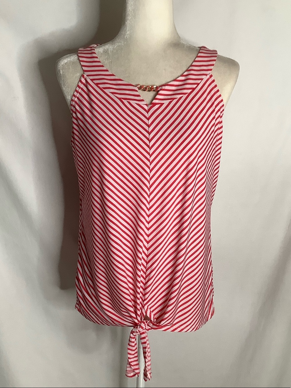 Susan Lawrence Striped Tie-Front Sleeveless Top Size L Nautical Beachy